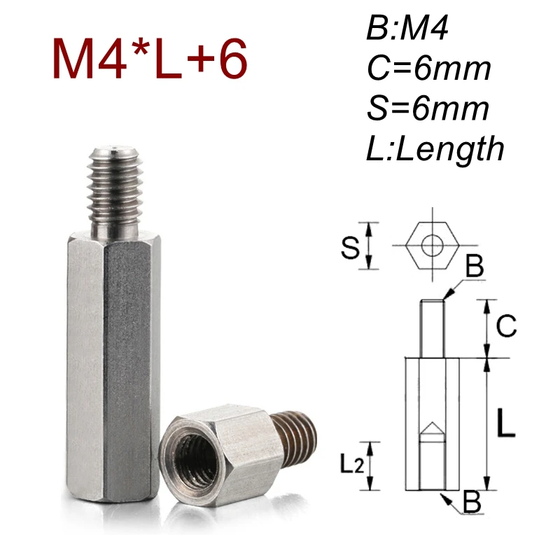 M4 * L + 6 Проставка из нержавеющей стали распорка внутренняя и наружная резьба с