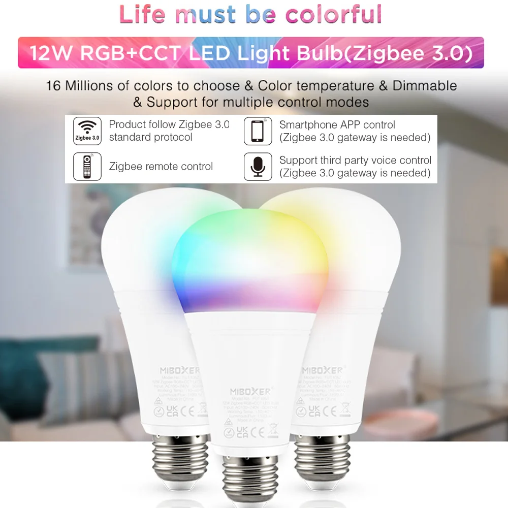 Светодиодная лампа Zigbee 3 0 12 Вт RGB + CCT e27 с регулируемой яркостью беспроводной Wi Fi