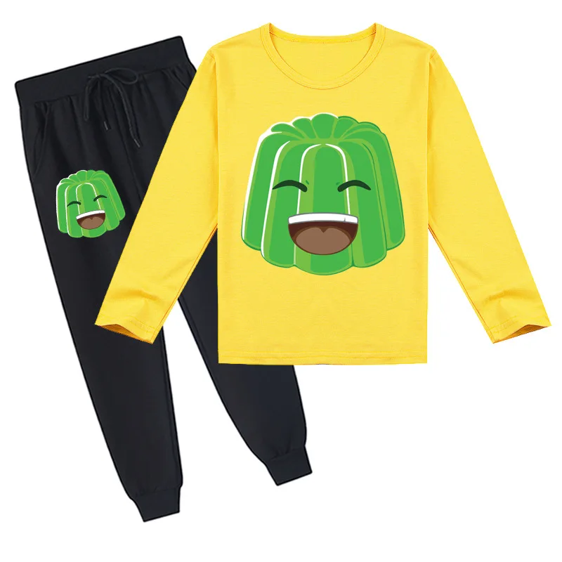 

2-16Years Cartoon Jelly Green Clothes Set Kids Long Sleeve T-Shirt Pants 2pcs Sets for Boys Tracksuit Children Girls Sportwear