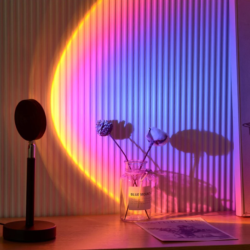 

Sunset Projector Lamp Rainbow Atmosphere Led Night Light for Home Bedroom Coffe shop Background Wall Decoration USB Table Lamp