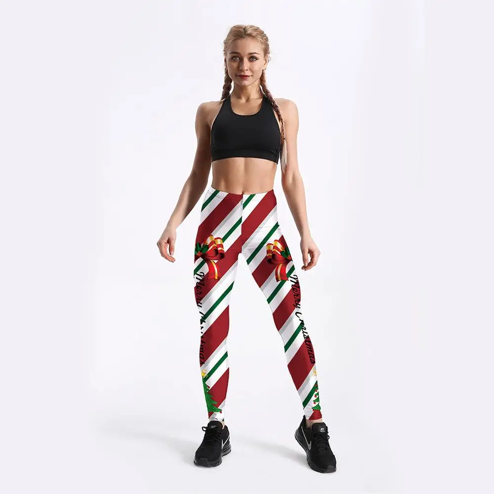 Модные женские леггинсы с рождественским принтом Санта Клауса и снеговика для