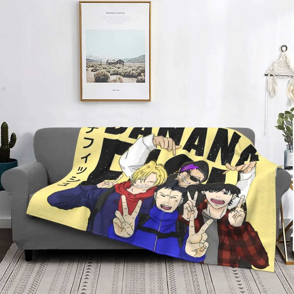 

Banana Fish Friend Group Blanket Flannel Summer Ash X Eiji Portable Ultra-Soft Throw Blanket for Bedding Couch Bedding Throws