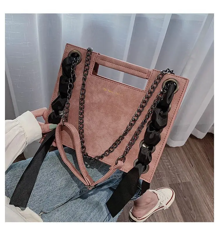 

Женская сумка-тоут из ПУ кожи, элегантная дизайнерская сумка на плечо с лентами и цепочкой, 2019
