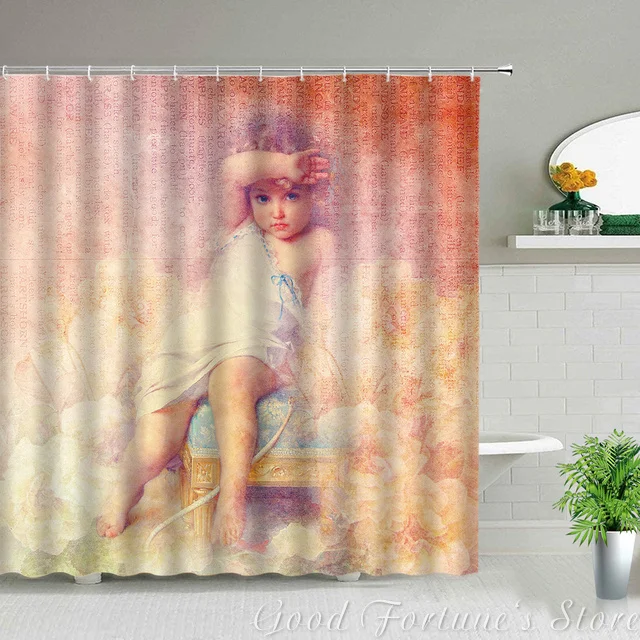 Занавеска для душа из ткани Cupid Angel Baby And Nun Dacron украшения ванной комнаты - купить по