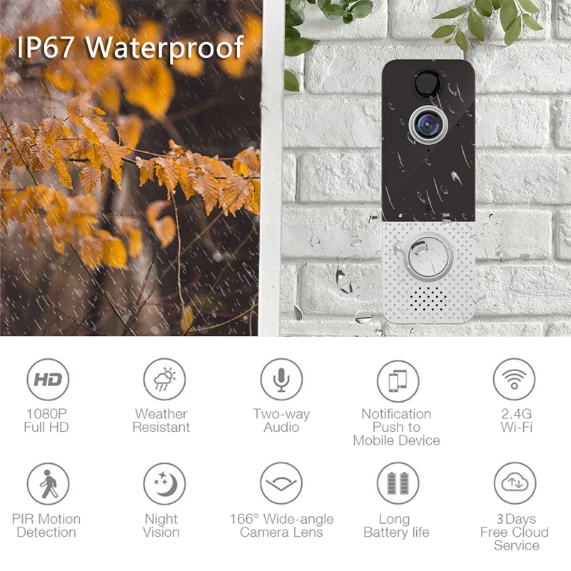 Умный видеодомофон EKEN T8 беспроводная камера IP67 Wi-Fi 1080P с ночным видением IP-звонок