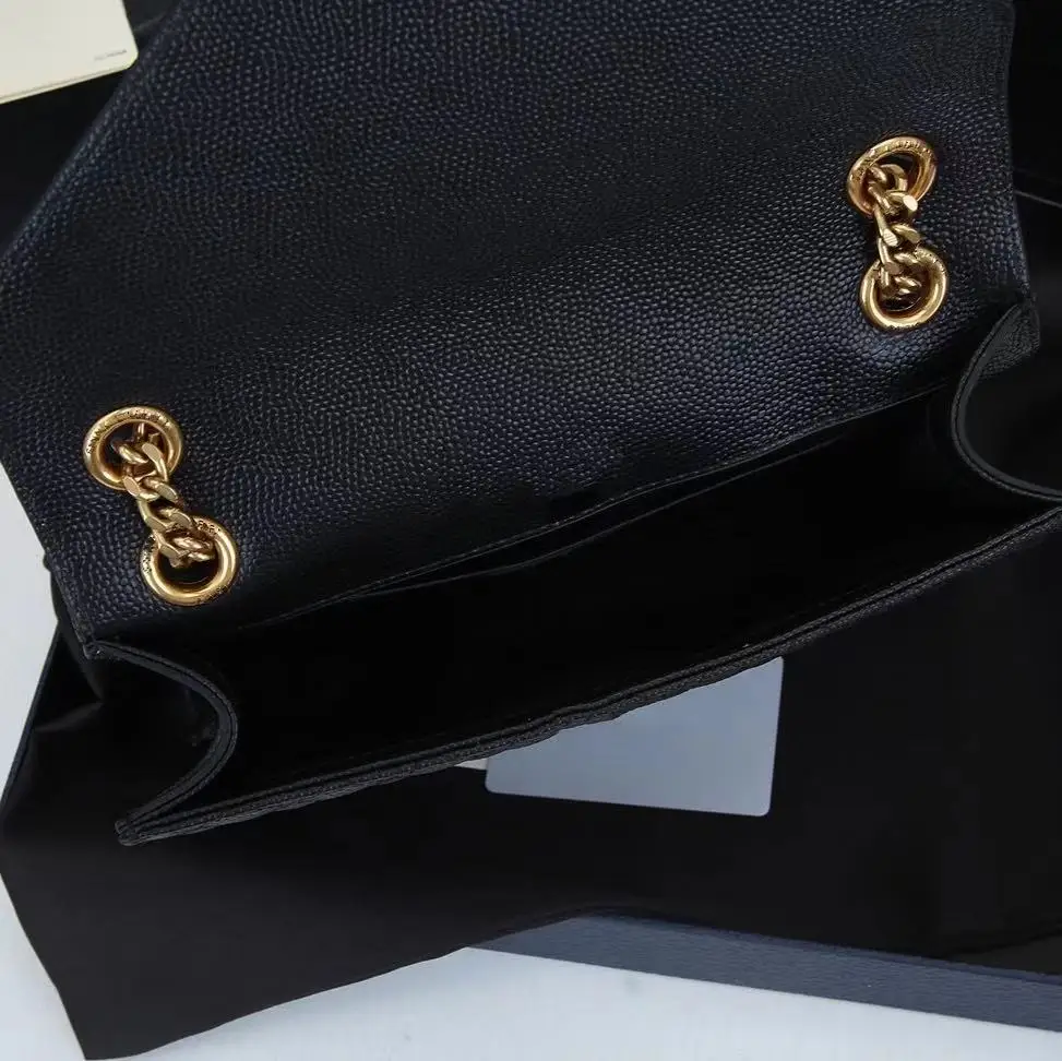 

Luxury designer messenger bag in leather handbag women's black gold bar chain shoulder bag ladies messenger bag
