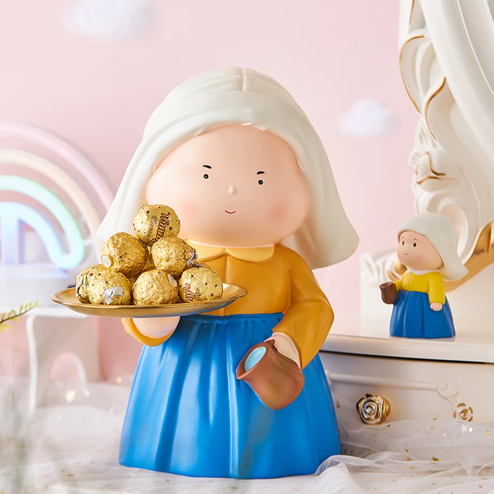 

Creative Girl with Pearl Earrings Statue Resin Modern Home Decor Cute Girl Figurines Jewelry Organizer Key Candy Storage Tray