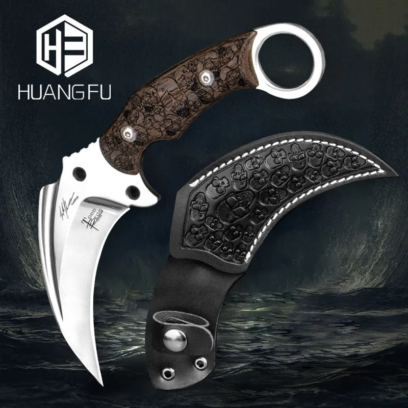

D2 Steel Hunting Karambit Knife Scorpion Horn Knife Outdoor Camping Jungle Survival War Caramute Sharp Fixed Blade Knife Defense