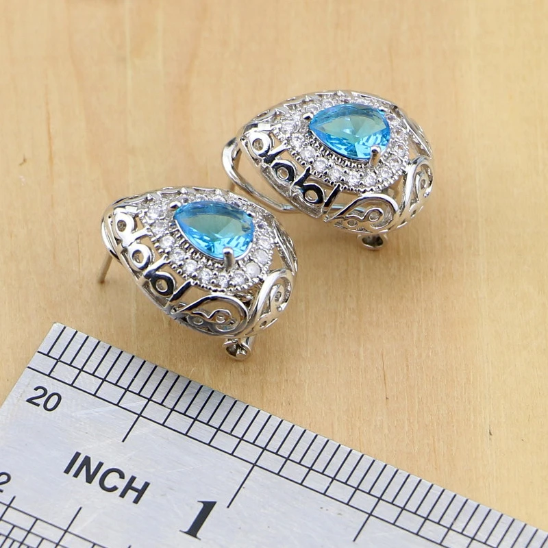 Женский ювелирный комплект из серебра 925 пробы синяя блестящая Свадебная