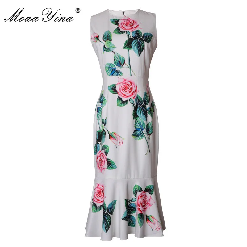 MoaaYina модное дизайнерское платье весна лето женское без рукавов с розами