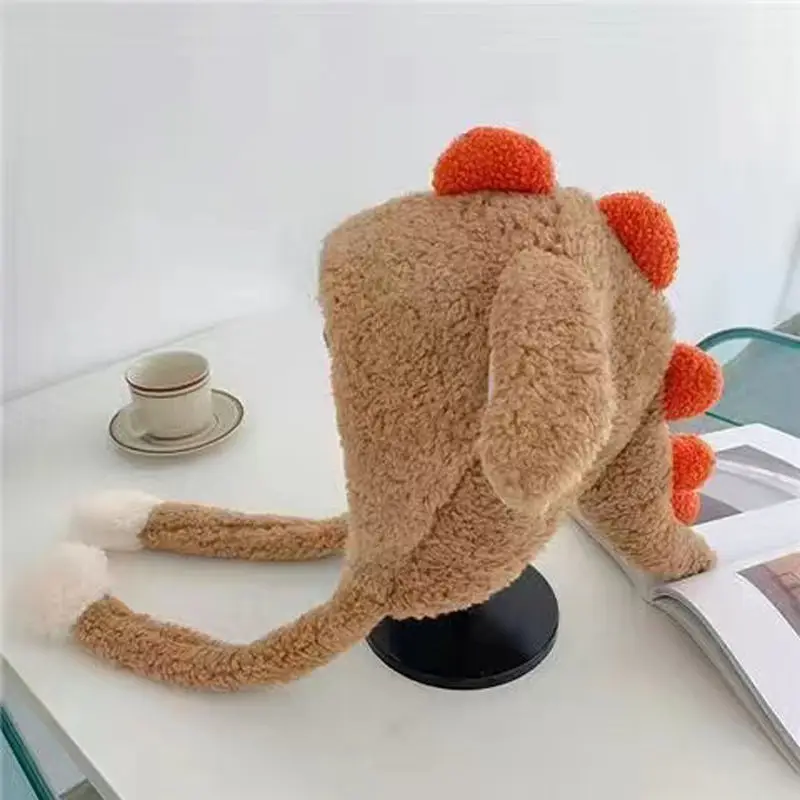 

Cartoon Dinosaur Women's Hat Beanie Winter Plush Moving Bunny Ears Hat Shine Earflaps Movable Ears Toy Hat For Women Child Girls