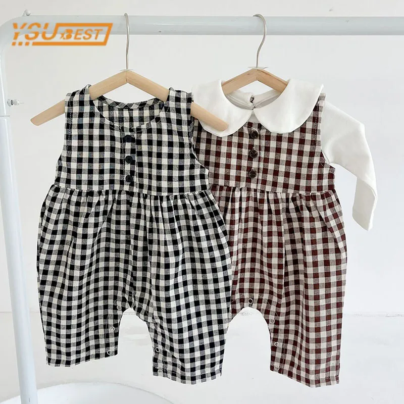 

Spring Baby Boy Girl Rompers Kids Girl Sleeveless Grid Rompers Autumn Infant Baby Boy Girl Newborn Rompers Clothes
