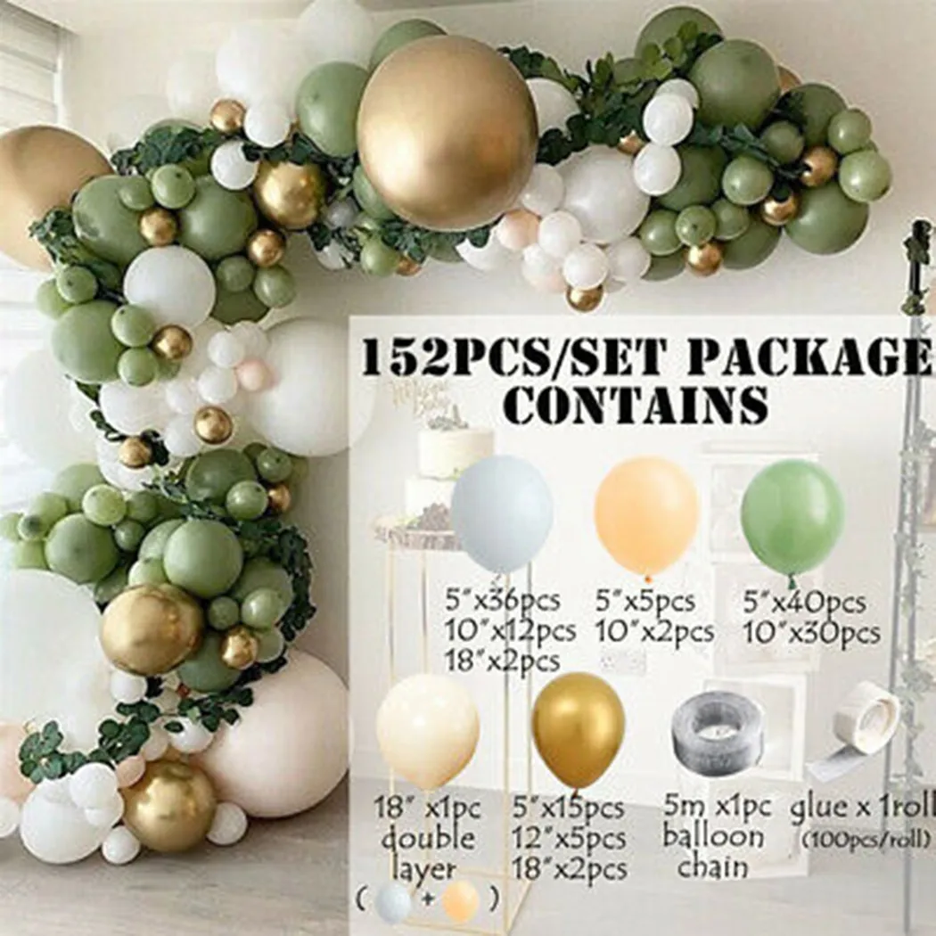 

152 шт Зеленый & Gold воздушные шары-гирлянды Набор для арки для Baby Shower или для вечеринки по случаю для вечеринки, дня рождения Свадебные украшен...