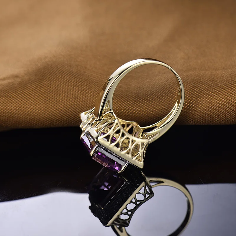 LOVERJEWELRY Принцесса Cut Твердые 14 К золото 6.10Ct Алмаз Фиолетовый аметист обручальные кольца для женщин Рождественский подарок ювелирные изделия