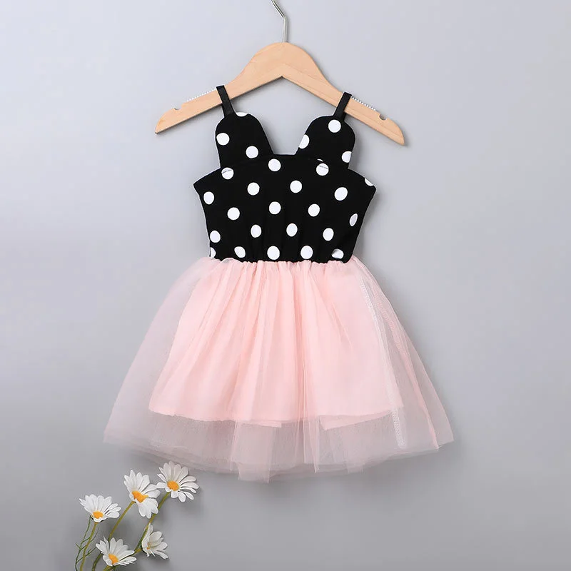 

2021 Baby Girl Cotton Dress Kid Summer Clothes Elegant Designer Strap Cute Princess Short Casual Fairy Sundress Pink Dot Costume