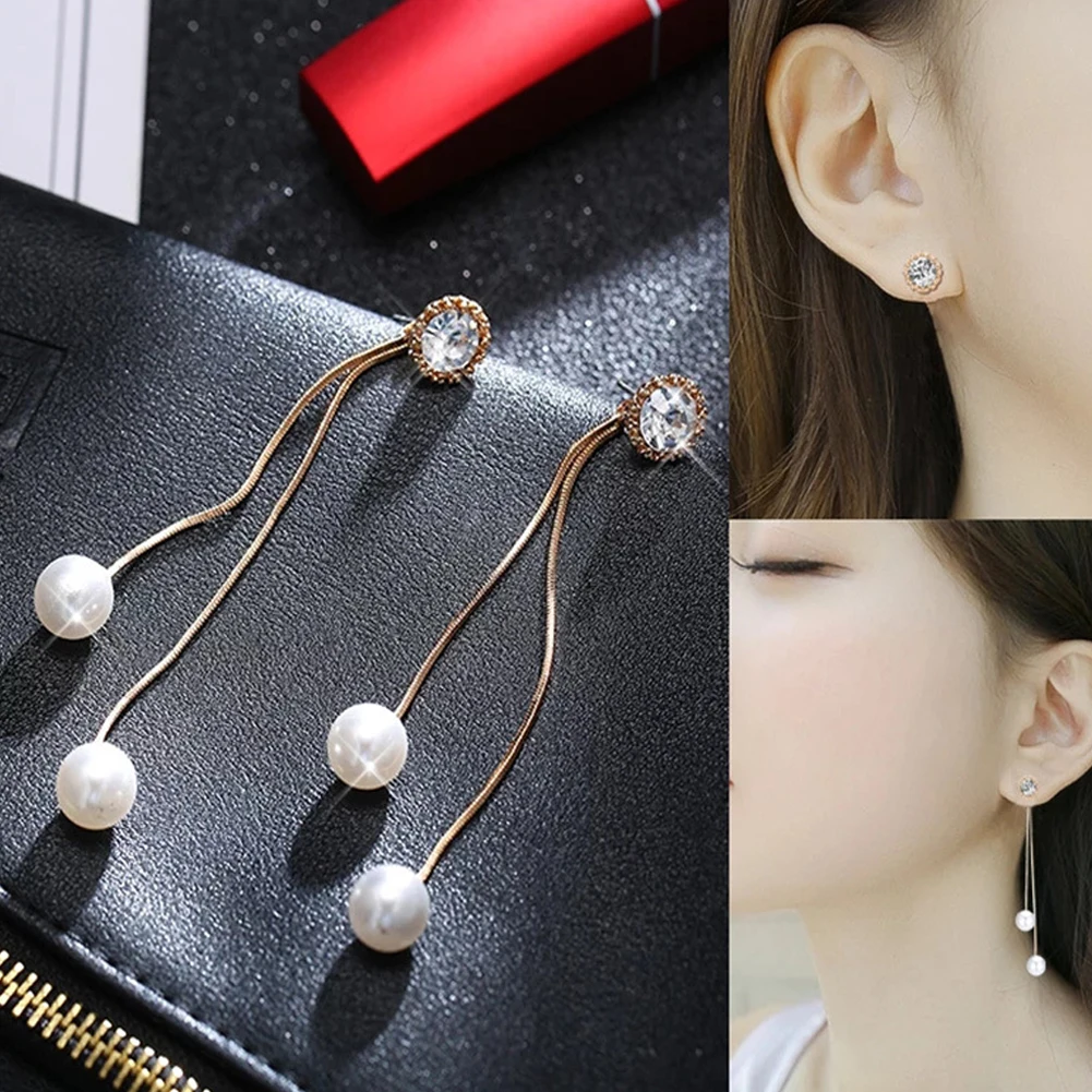 

Elegant Pendientes Flecos Women Long Earring Imitation pearls Charm Pendent Snake Chain Tassel Earring Bridal Wedding Jewelry