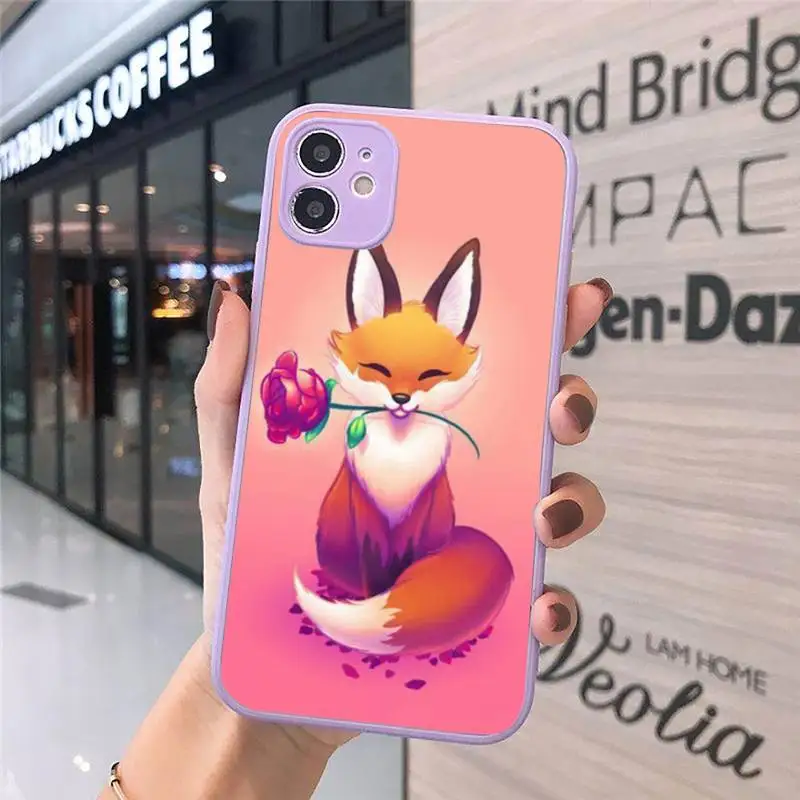 

Cute cartoon animal fox Phone Case For iPhone 12 11 Mini Pro XR XS Max 7 8 Plus X Matte transparent Purple Back Cover