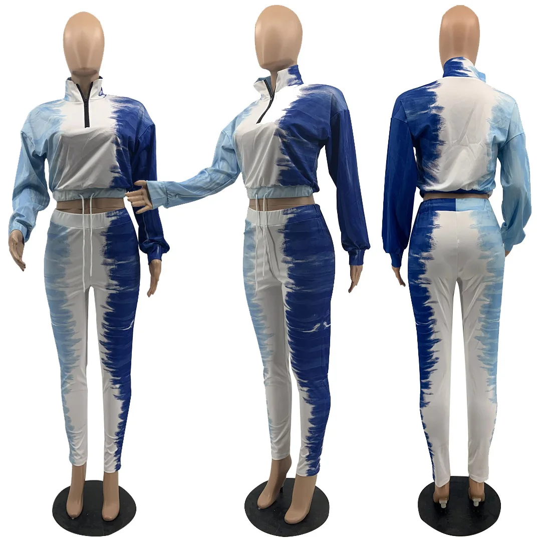 

HAOOHU Sport Tie Dye Print Sweatsuit Women's Set Short Sweatshirt Jogger Pants Set Tracksuit Two Piece Outfit Matching Sets