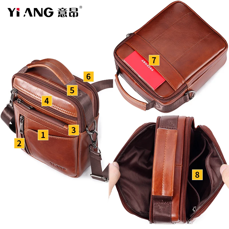 YIANG Brand Most Popular Real Cow Leather Man's Shoulder Bag Male Messenger Bags Men Small Handbags Genuine Mini New | Багаж и сумки