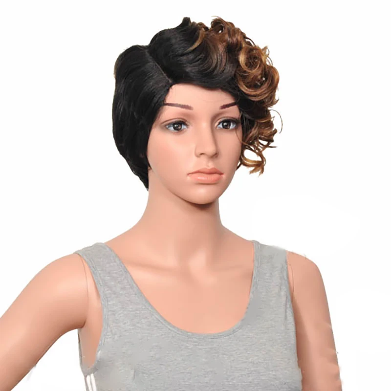 HAIRJOY женский специальный смешанный цвет боковая часть короткий кудрявый синтетический парик для волос