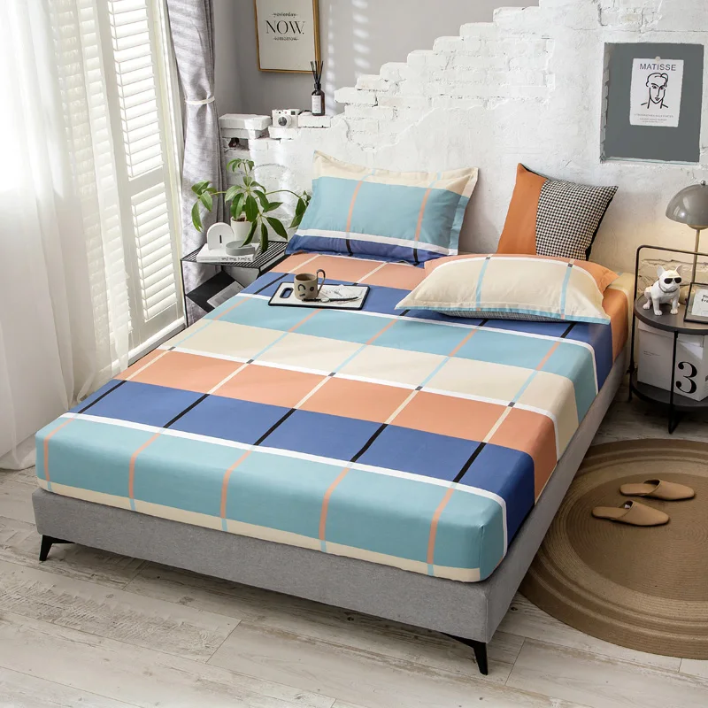 Printing Fitted Sheet Cotton Mattress Cover 90x200cm Bed Sheets With Elastic Band Double Queen Size Bedsheet | Дом и сад