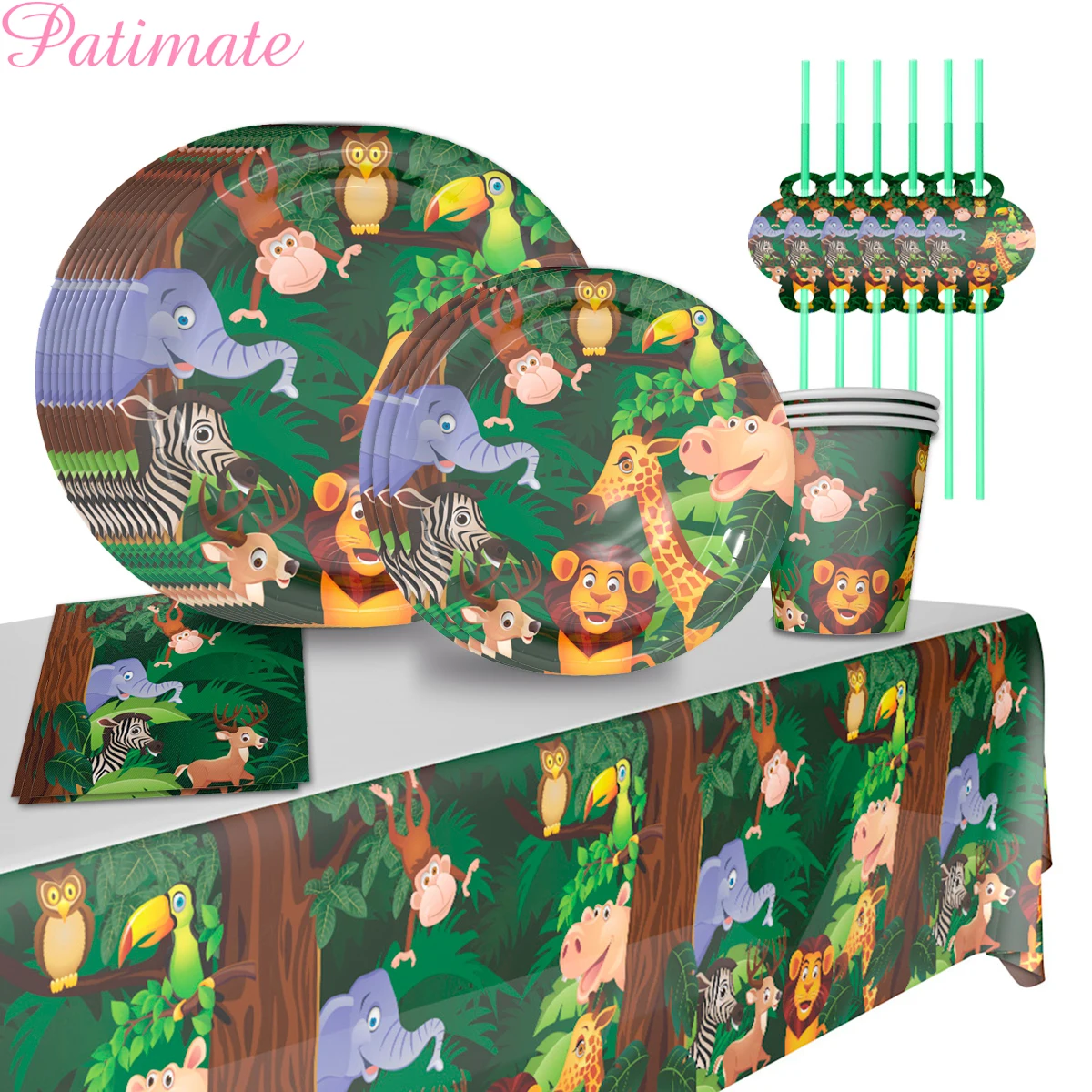 Джунгли Животные посуда Happy День рождения украшения дети сафари Baby Shower лес