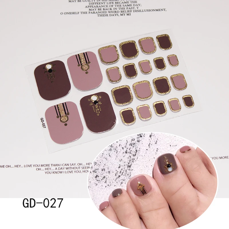 GD-027 Новые Стикеры на ногти лазерные бронзовые Блестки Серебряные украшения на ногу Клей DIY 22 советы художественные обертывания ремесленные стикеры на ногти - Цвет: GD-027