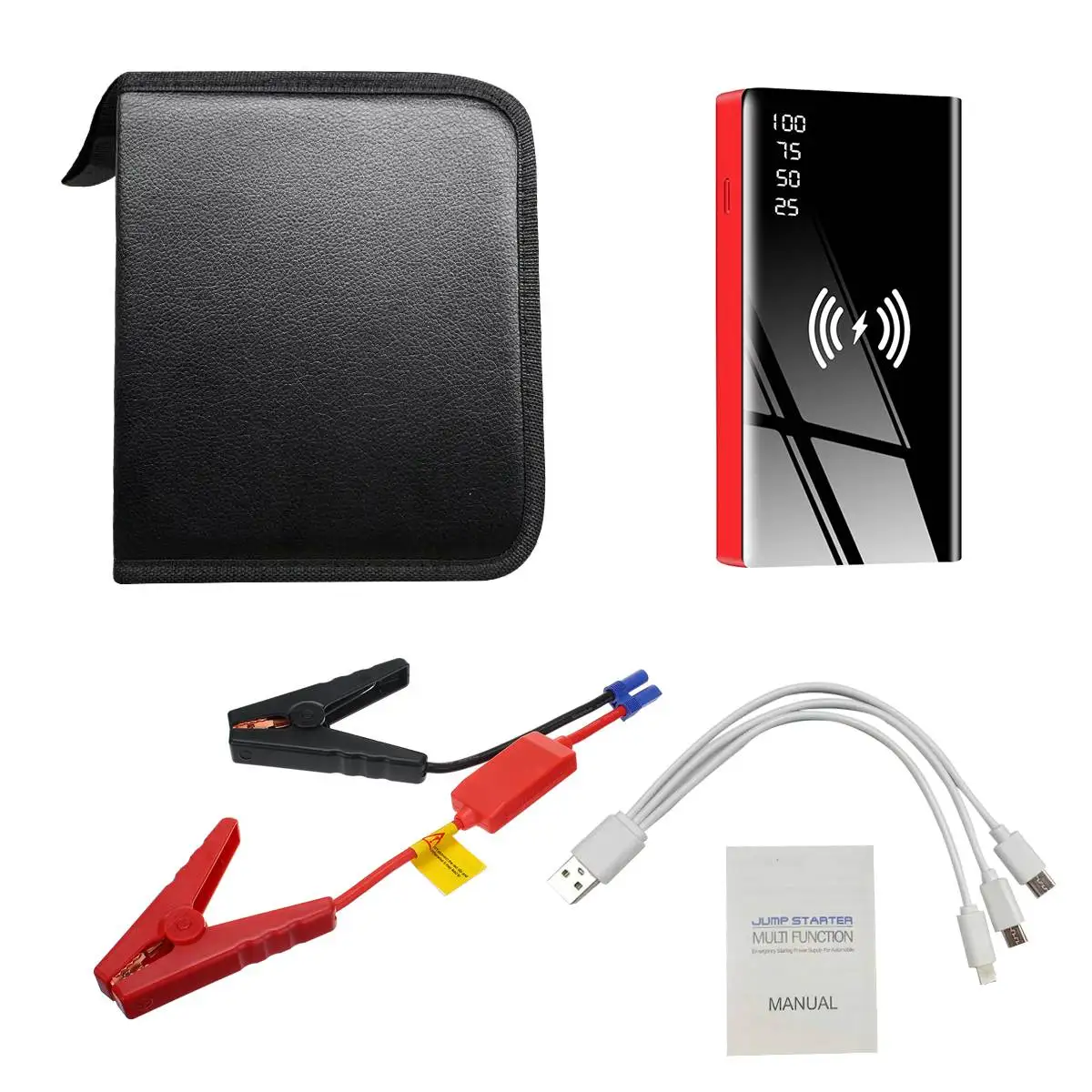 

99990mAh Car Jump Starter 10W Wireless Charging Car Battery Power Bank with LCD Screen LED Flashlight Safety Hammer Fast charger
