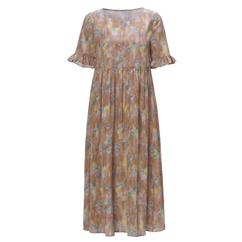 AYUSNUE женское Летнее шелковое платье пляжное миди с цветочным рисунком модные