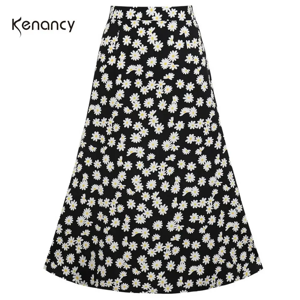 Женская юбка в богемном стиле Kenancy винтажная трапециевидной формы с цветочным принтом и высокой талией на