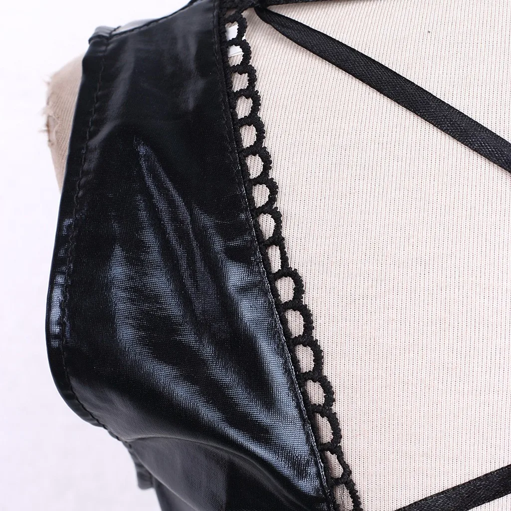 Пикантные Лакированная кожа платье S-2XL отрегулировать ремни регулирующие