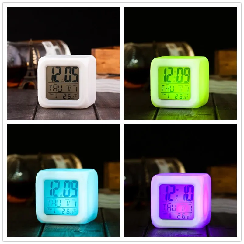 

Часы-Будильник с изменением цвета, домашние квадратные светящиеся электронные часы со светодиодной подсветкой, бесшумные настольные часы ...