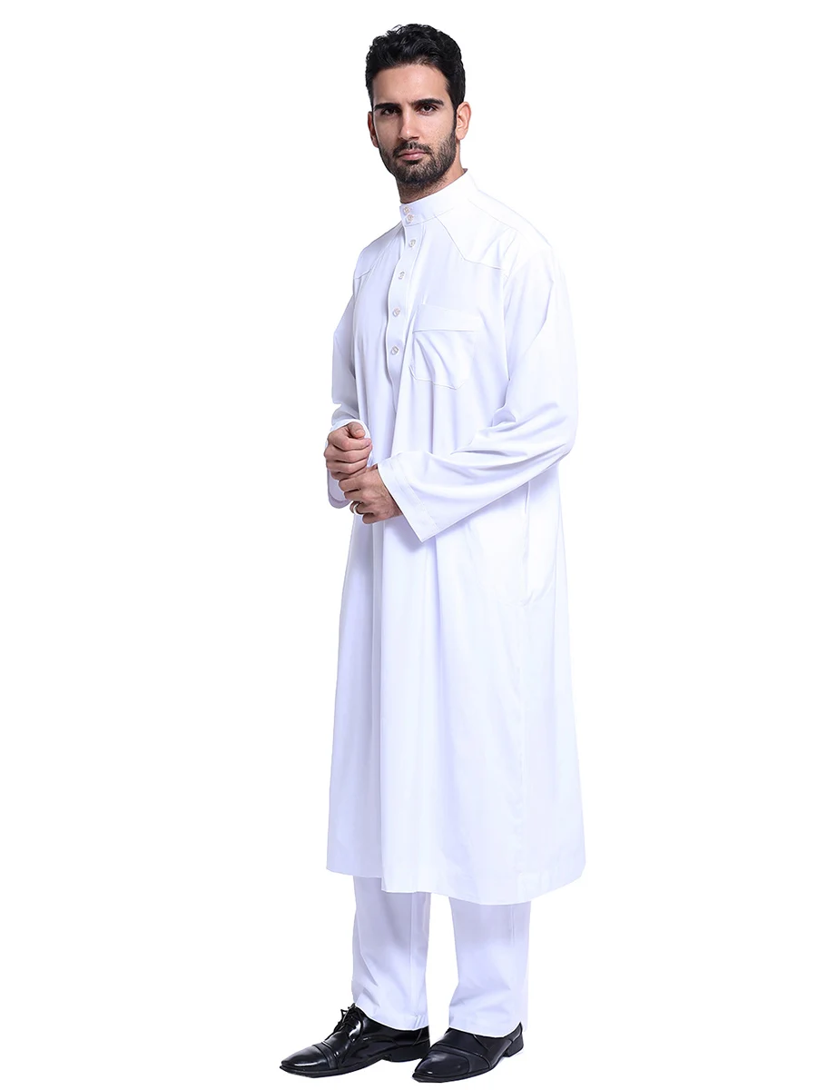 Arabic Men Islamic Clothing White Abaya 2 Pieces Moroccan Kaftan Muslim Thobe for Men Musulman Robe Saudi Arabia Clothing Robe