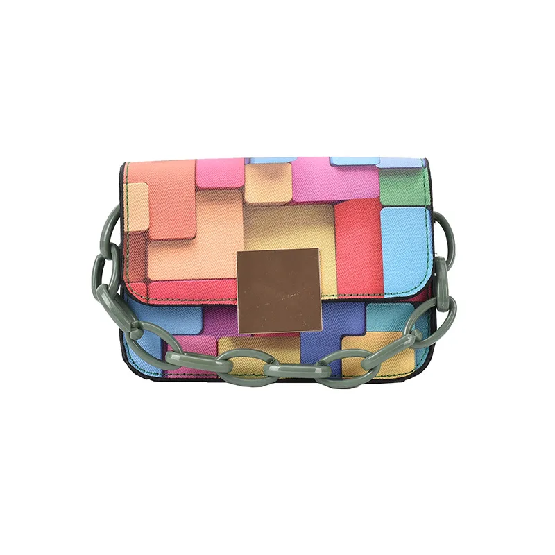 

Rainbow Street Small Square Bag Personalized Fashion Shoulder Bag Simple Chain Portable Messenger Bag