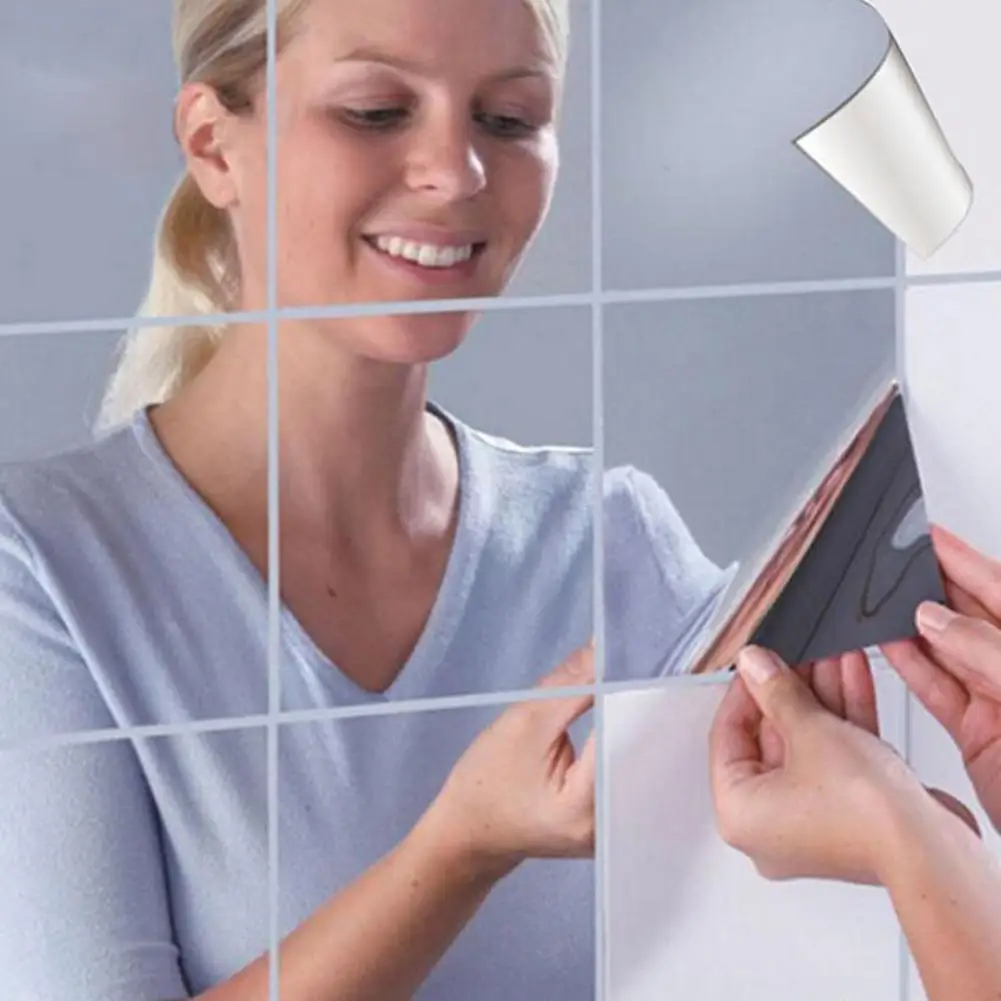 9 шт. самоклеющиеся наклейки для стен квадратный зеркальный эффект наклейка на