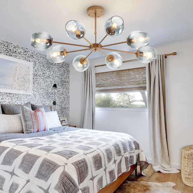 Modern Chandelier Lighting Living Room Bedroom Lights Glass Lampshade LED Golden Black Vintage Pendant Lamps Dining Kitchen | Лампы и