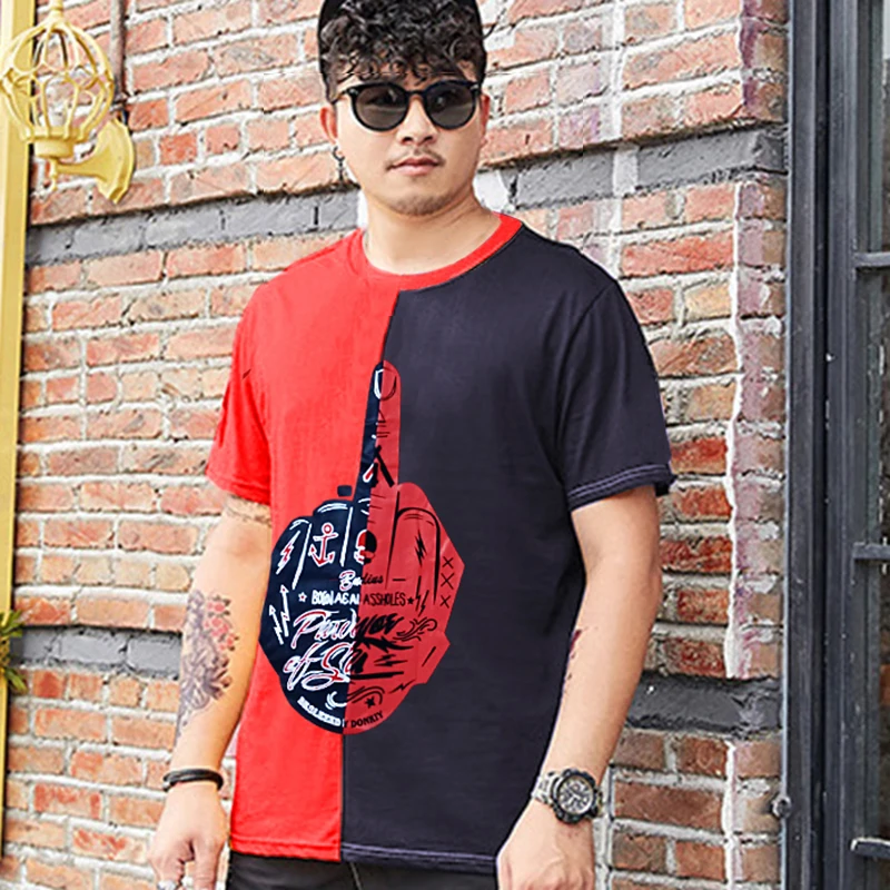 

Short Sleeve cotton T Shirt Men Summer High Quality patchwork Tshirt Top Tees Plus Size 2XL- 7XL 8XL 9XL O NECK 150 kg hip hop