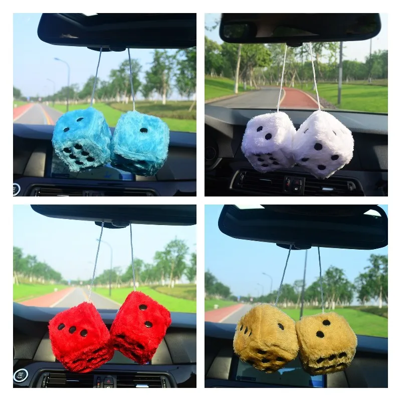 

7.5cm Long Hair Hot Stamping Dot Dice Plush Toy Keyrings Cube Pendent Car Hanging Drop Decorative SieveCreativity Keychain