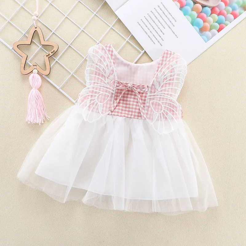 Летнее платье для девочек детское принцессы в клетку с цветочным рисунком