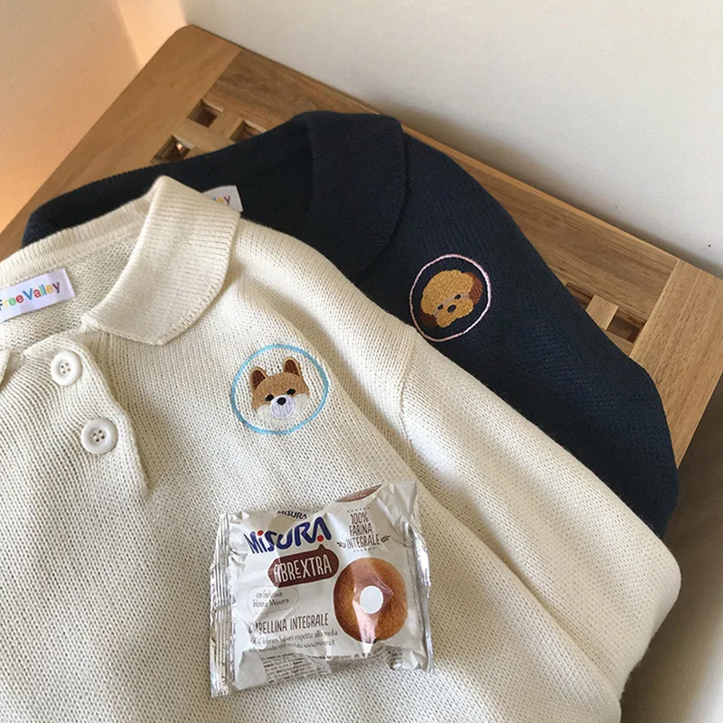 

2020 весенне-летние женские корейские вязаные свитера с вышитой собачкой из мультфильма, Женские Повседневные свитера с длинным рукавом, пуловеры