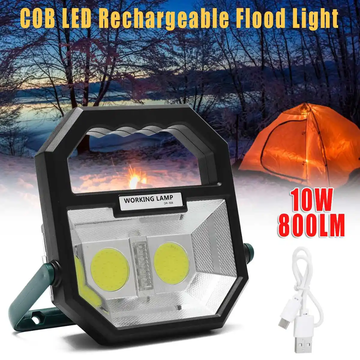10W 800LM 2x COB LED USB Rechargeable Flood Work Light Spot Camping Outdoor Lamp LED Flashlight Work Lights Multi-angle Adjust
