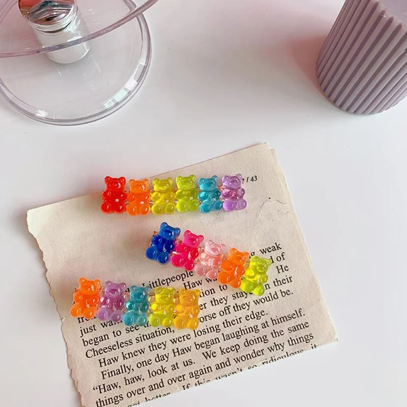 1Pc Bears Jelly Candy Mix Color Animal Hair Clips For Women Girls Barrette Hairpin Duckbill Alligator Clip Styling Tool - купить по