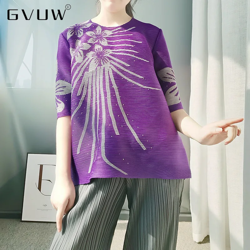 

Gvuw Pleat Hot Top T-shirt 2021 Autumn Fold Heavy Loose Horn Pastel Clothes Cute Tops Women t shirt woman tops for women fashion