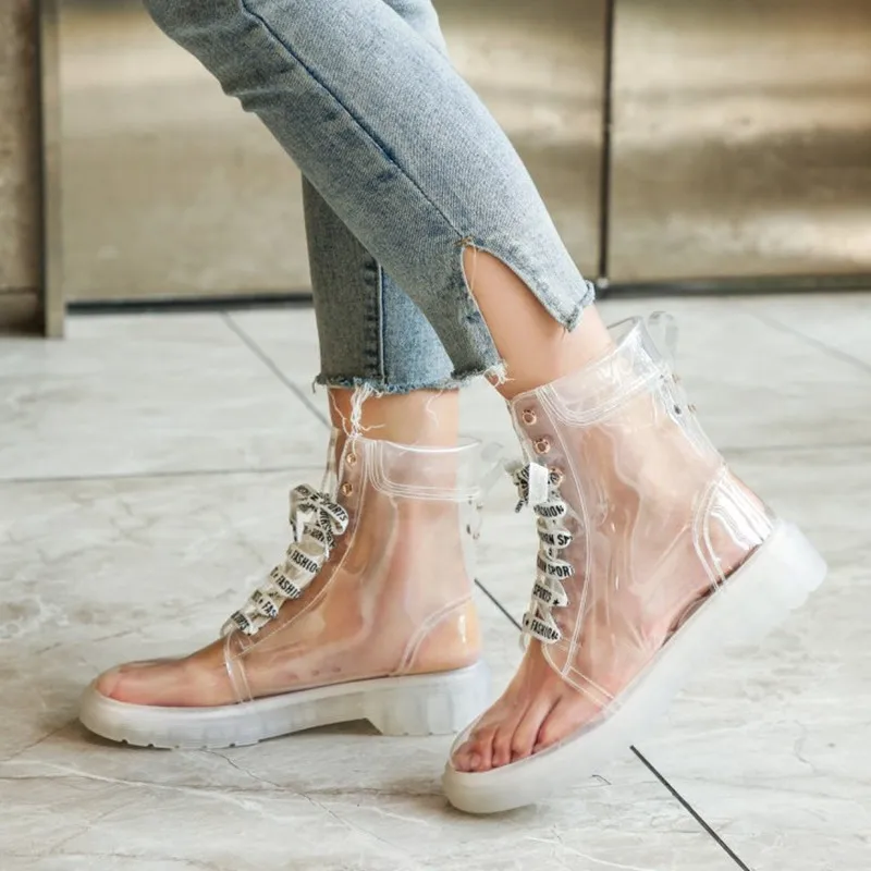 Новые брендовые прозрачные сапоги Женская Осенняя обувь повседневные ботильоны для женщин удобные женские