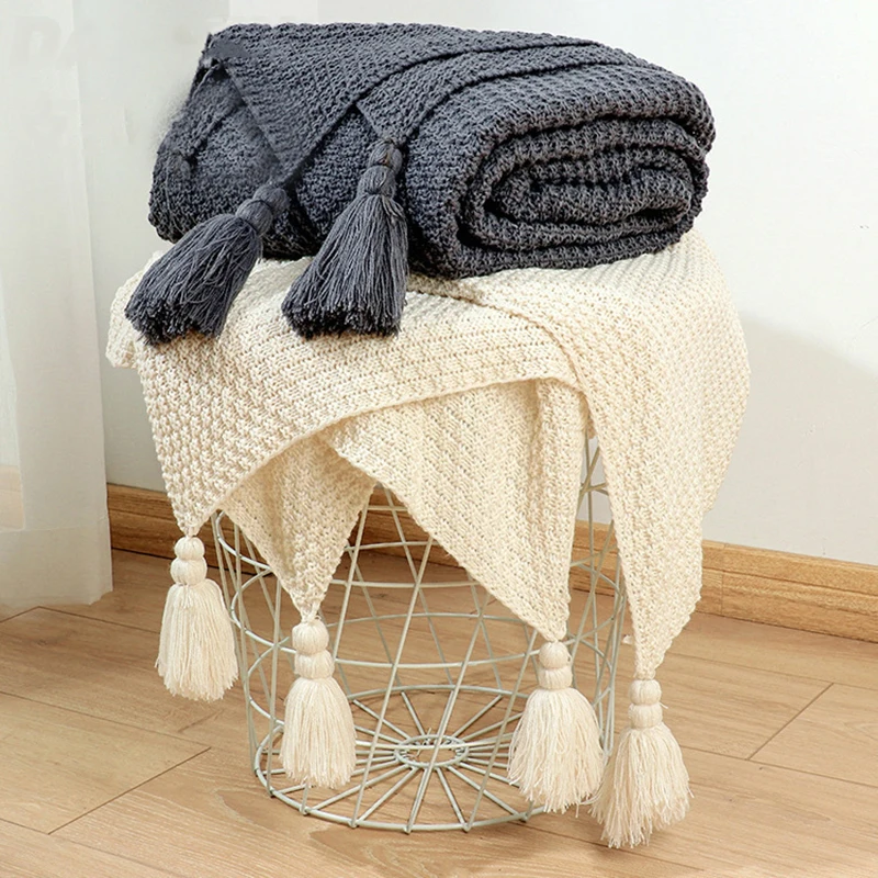 

Вязаное одеяло в нордическом стиле для дивана, офисное мягкое вязаное шерстяное одеяло для отдыха с воздушным охлаждением и кисточками