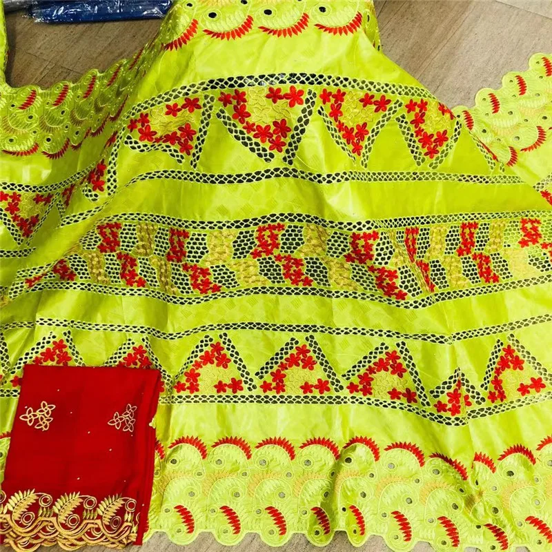 

African bazin riche fabric with brode Latest fashion embroidery bazin lace fabric with net lace 7 yards HL062901