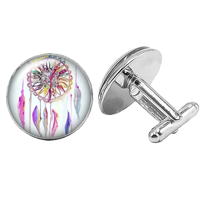 2019 Hot Sale Color Feather Dreamcatcher Pattern Cufflinks Glass Bevel Handmade Art Gift | Украшения и аксессуары