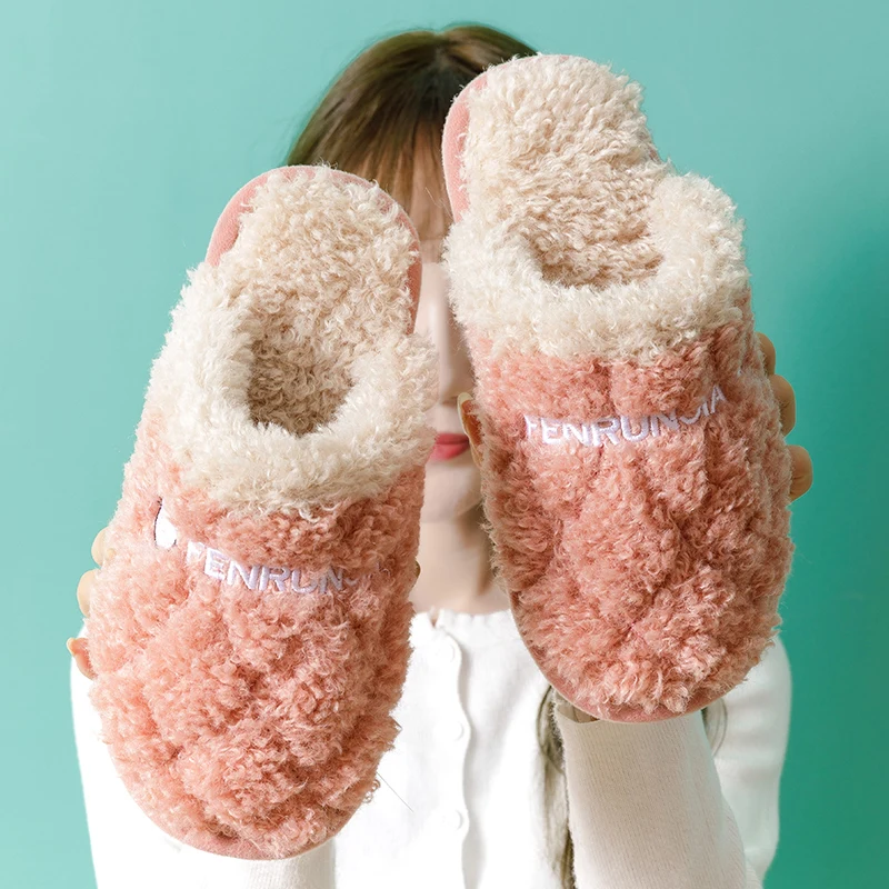 

Plaid Slippers Women Home Couple Slippers2021 Winter Shoes Non-Slip Soft Warm House Slippers Indoor Bedroom Lovers Floor Shoes