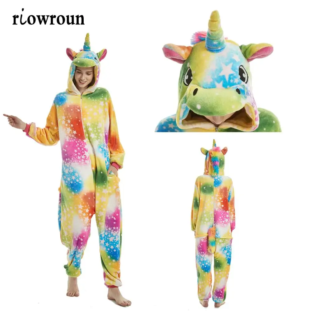 Colorful star Женские пижамы с единорогом, фланелевые комплекты пижам с милыми животными, женские зимние пижамы с единорогом, пижамы, домашняя одежда - Цвет: Colorful star