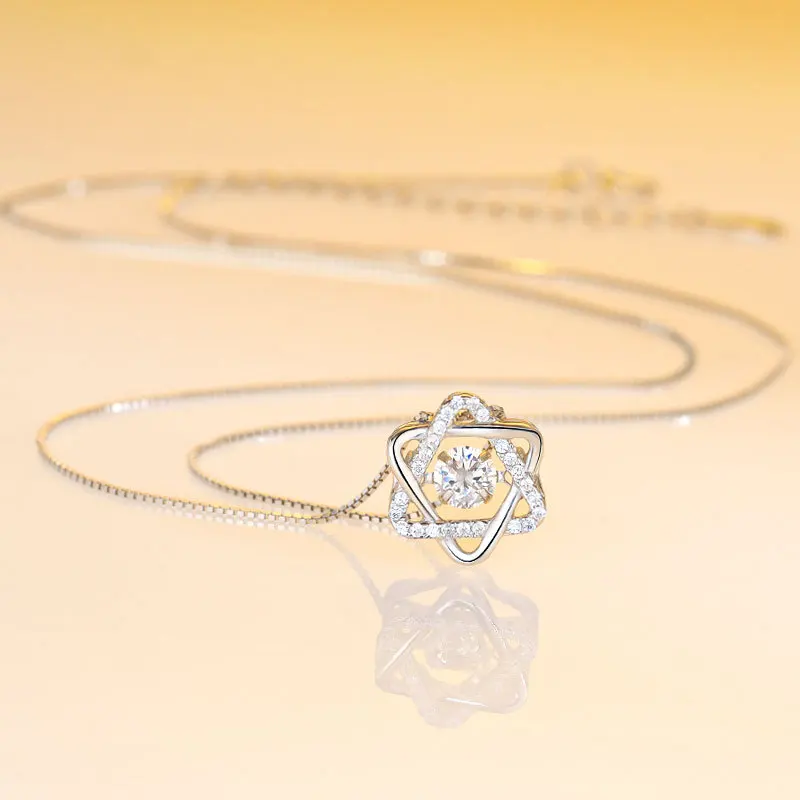 

S925 Sterling Silver Smart Necklace Female Korean Temperament Sen-line Clavicle Chain Hexagonal Star Geometric Pendant